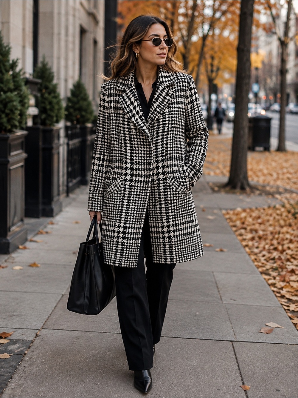 Alfani Black and White Houndstooth Long Coat